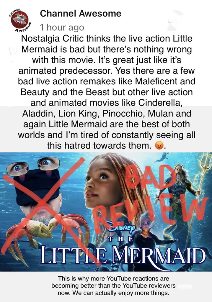 @ChannelAwesome #thelittlemermaid #hallebailey #disney #liveactionariel #reviewers #channelawesome #nostalgiacritic