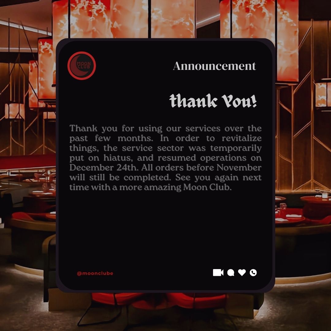 moonclube's tweet photo. ㅤ
ㅤ  𝗣𝗘𝗠𝗕𝗘𝗥𝗜𝗧𝗔𝗛𝗨𝗔𝗡  :  ANNOUNCEMENT 
ㅤㅤㅤ
ㅤㅤㅤTerima  kasih,  dan  sampai  jumpa  kembali  pada  24  Desember  mendatang.  𝘛𝘩𝘢𝘯𝘬  𝘺𝘰𝘶,  𝘢𝘯𝘥  𝘴𝘦𝘦  𝘺𝘰𝘶  𝘢𝘨𝘢𝘪𝘯  𝘰𝘯  𝘋𝘦𝘤𝘦𝘮𝘣𝘦𝘳  24𝘵𝘩.
ㅤㅤㅤ
ㅤㅤㅤ https://t.co/vjfUtJmFMg