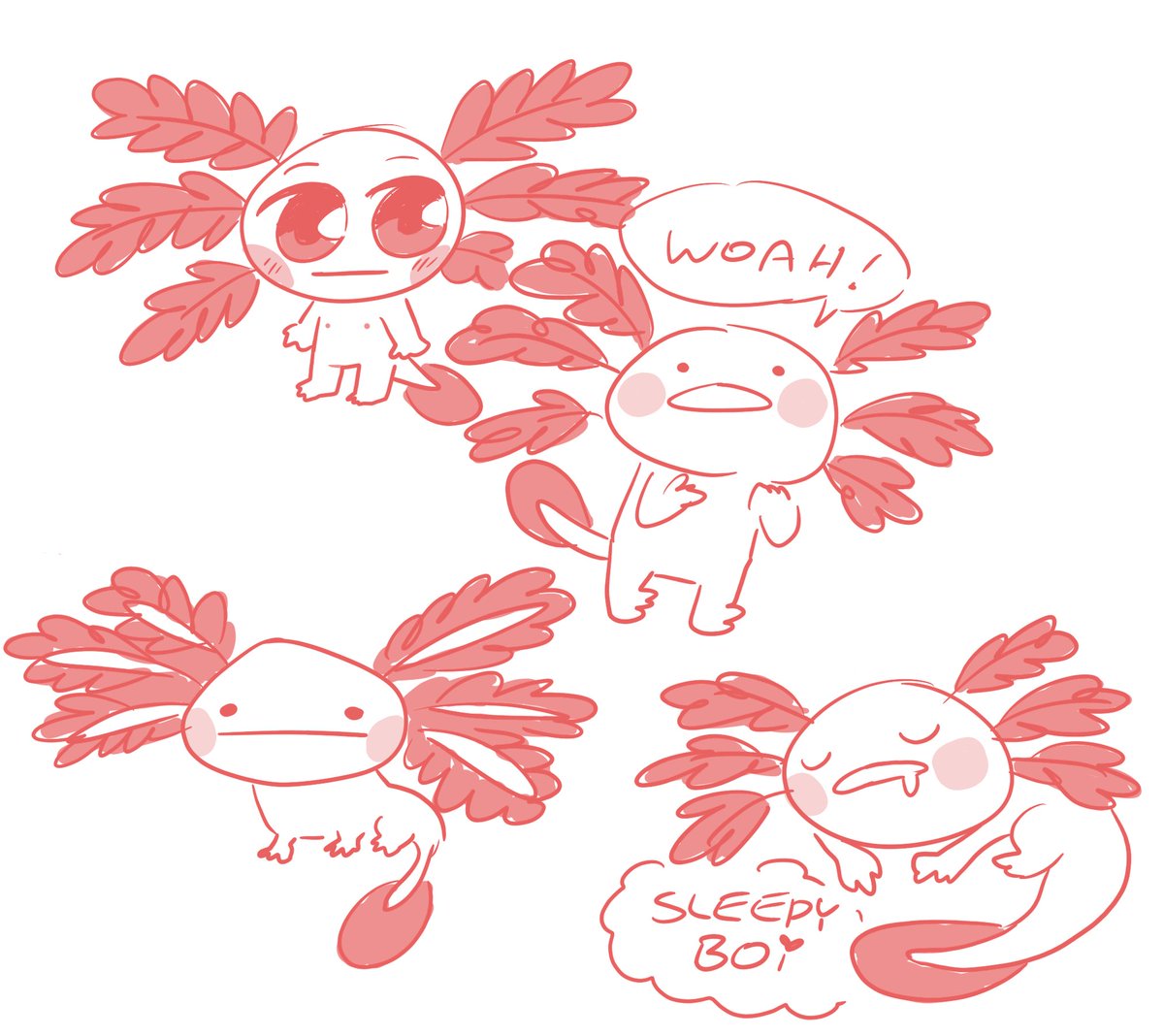 IzzyRaeComix's tweet photo. Early rough designs of potential axolotl stickers. 

#axolotl https://t.co/bS67WiFLgW