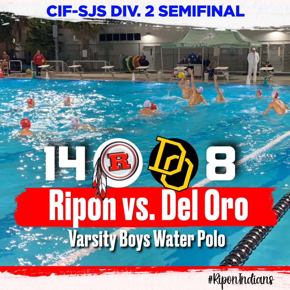 Ripon Boys Water Polo advances to D2 Section Finals @MantecaSports @Quade1095 @ShannonBelt3 @westcoastpreps_  @deloroathletics @NMPecoraro @SacBee_JoeD @cifsjs #RiponIndians