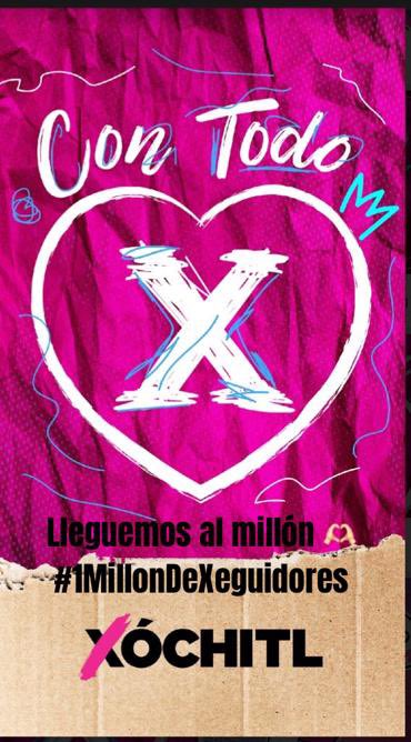#ConTodoElCorazon 

Hagamos que la cuenta de 
<a href="/XochitlGalvez/">Xóchitl Gálvez Ruiz</a>
 llegue lo antes posible al millón de seguidores, aquí y en todas sus redes sociales.

#1MillonDeXeguidores 

Apoyemos y compartamos su material… esto apenas comienza.

Por favor comenta y comparte. Gracias.