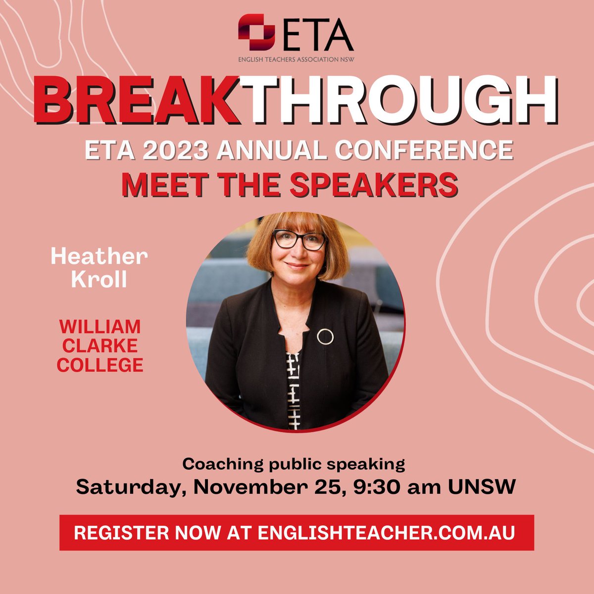 ETA_NSW's tweet photo. Keen to learn more about coaching public speaking? Our speaker Heather Kroll will discuss innovative approaches at the ETA NSW conference.  To find out more, register via https://t.co/N93uDwzZu2 #etansw #etapd #englishteacher #ProfessionalDevelopment https://t.co/KJCjCag59g
