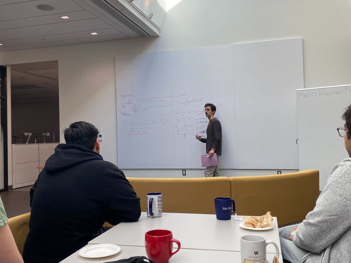 Yale QBio (@qbioyale) on Twitter photo #QBioBreakfast <a href="/mason_rouches/">Mason Rouches</a> from <a href="/machtagroup/">Ben Machta</a> gave a chalk talk on phase separation of proteins and DNA polymers. #QBioBreakfast <a href="/mason_rouches/">Mason Rouches</a> from <a href="/machtagroup/">Ben Machta</a> gave a chalk talk on phase separation of proteins and DNA polymers.