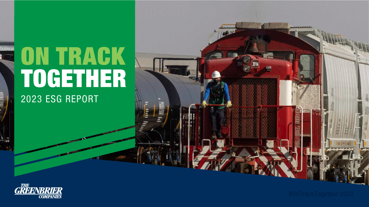 gbrxcompanies's tweet photo. Greenbrier is proud of our legacy of providing products and services that enhance rail freight transportation and our communities. Learn more about our ESG journey in our 2023 report: https://t.co/n10SrKNh9V
#OnTrackTogether https://t.co/AXOY4VlQwb