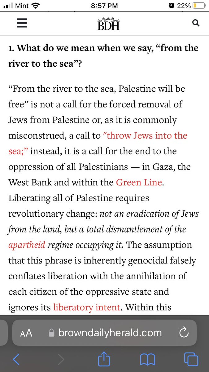 EliMeye's tweet photo. The students arrested for occupying Brown’s University Hall wrote an open letter with a brilliant reply to critics of the phrase, “from the river to the sea, Palestine will be free”:

(The full letter “by a collective of anti-occupation Jews” is here:
https://t.co/r6iwshu29n ) https://t.co/MKXg6zJanD