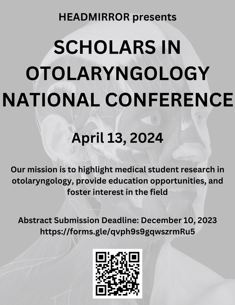 Headmirror’s NOIG is hosting the 3rd Annual Scholars in Otolaryngology Virtual Conference! All invited to submit an abstract. This FREE event is an amazing opportunity for med students to showcase their research. Abstract submissions due 12/10/23 10. docs.google.com/forms/d/e/1FAI…