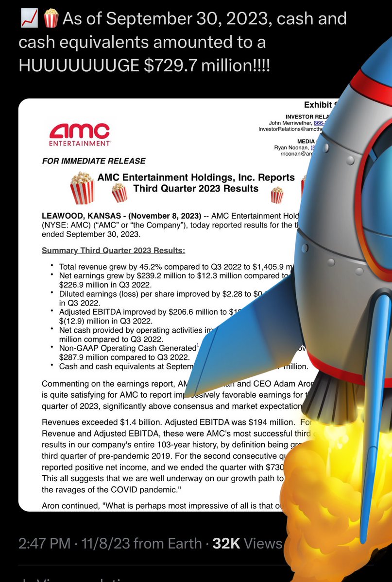 AMCcheerleader's tweet photo. Wow my #AMCearnings post has reached +32,000 views and going… 
$AMC is reaching ATHs 🔥🚀 https://t.co/DkVyY9ikrl