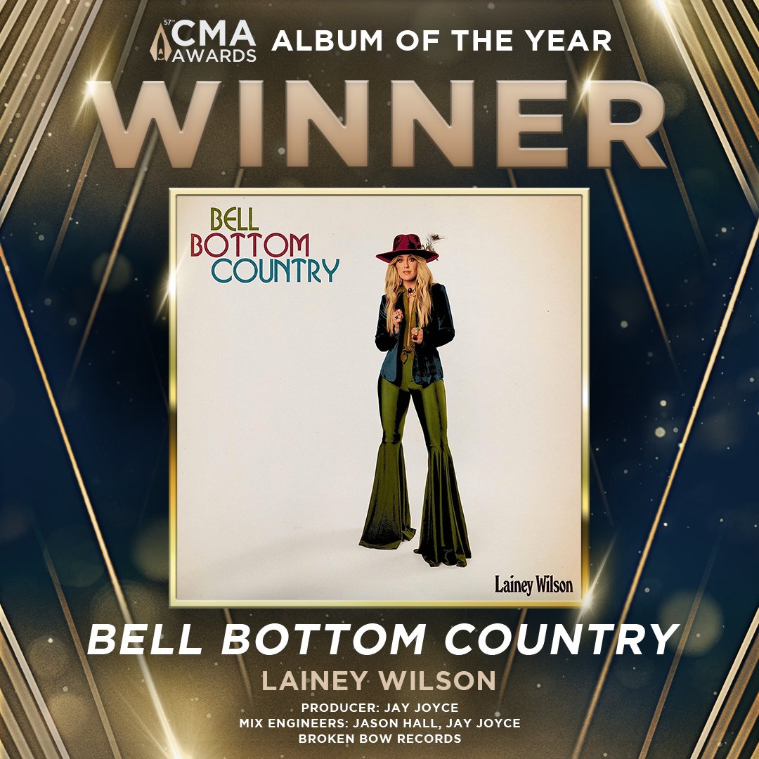 AND THE WINNER IS... “Bell Bottom Country”! Congrats @LaineyWilson on winning #CMAawards Album of the Year for the FIRST time! 🎊👏