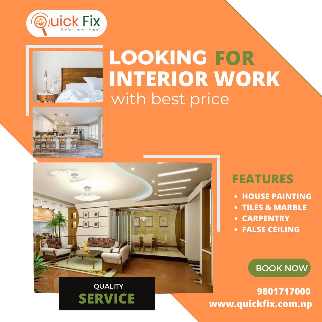 quickfixpvtltd's tweet image. Good Morning Sir/Madam.
We are providing complete interior work service at kathmandu valley.

Promising quality work and price saving consultant.

Contact Us : 9801717000.

#interiorwork