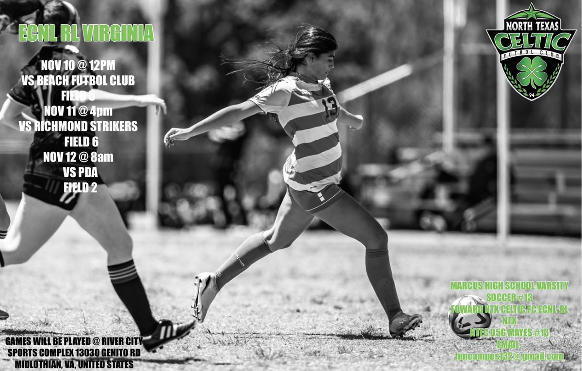 I’ll be playing in the ECNL-RL tournament in Virginia this coming weekend. Come out and support me and my teammates.