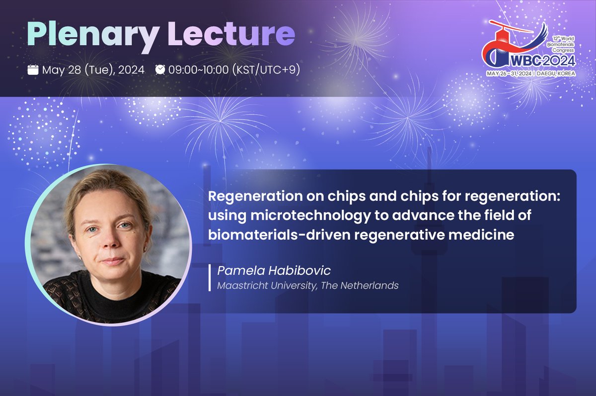 Prof. Pamela Habibovic will deliver the Plenary Lecture during the upcoming World Congress.

🤓Learn more: wbc2024.com/index.php?GP=p…

📝Have you submitted your abstract yet?
Abstract submission: wbc2024.com/index.php?GP=p…

#pleanrylecture #wbc2024 #wbc #biomaterials #worldcongress