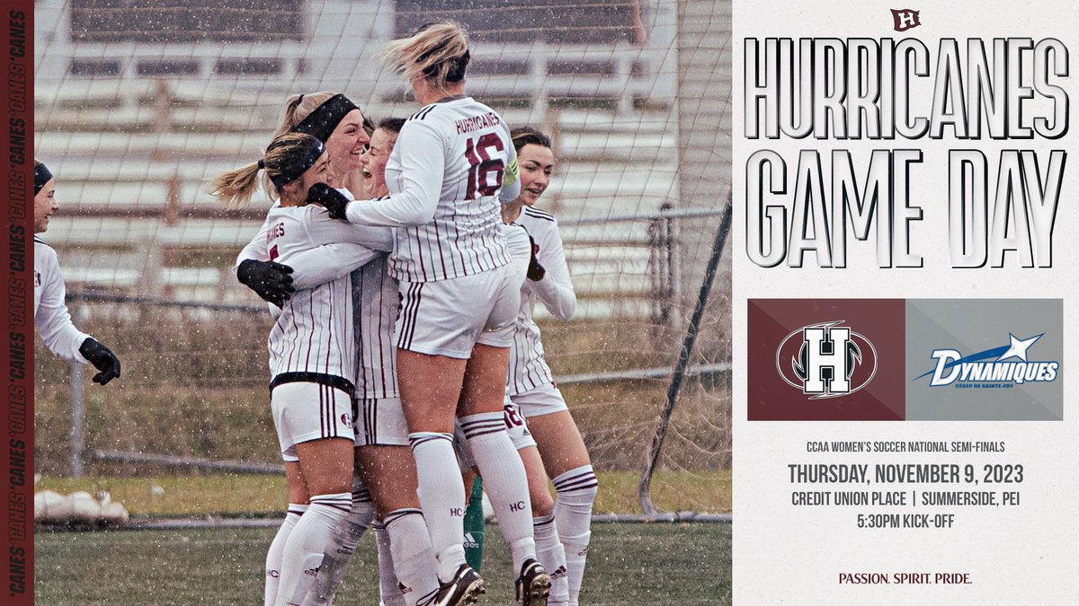 HC_Hurricanes's tweet photo. GAME DAY 🙌

We are set to play in the 2023 CCAA National Semi-Final match today in Summerside.  We could use the support of the entire Island to push us into the National finals!

Watch live at https://t.co/KaKeJvHVgI, or follow live updates here!

#PassionSpiritPride https://t.co/PEZpbv5m13