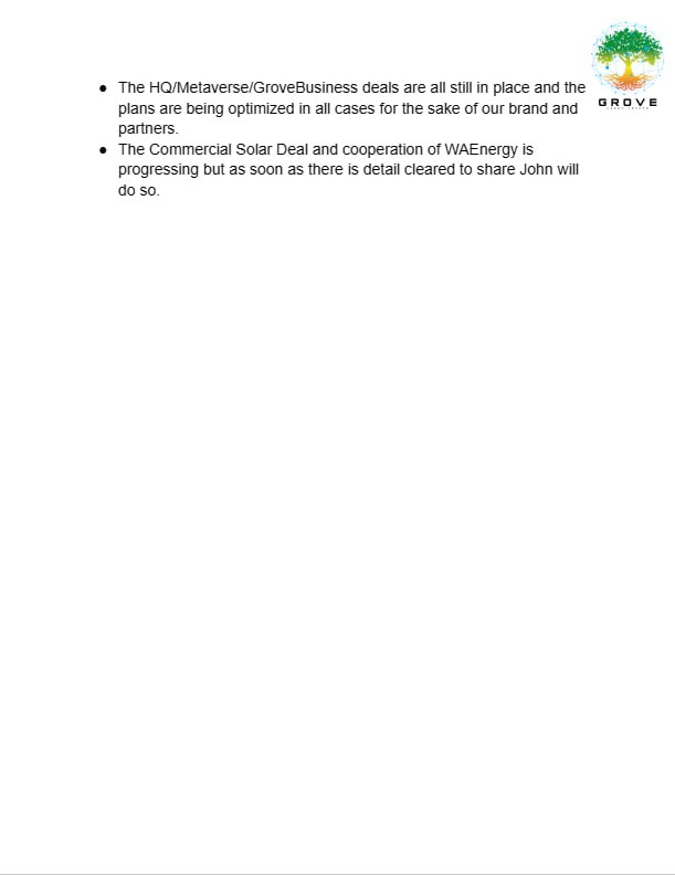 Here's a recap of today's AMA with @JohnGh87 discussing all the points below!

• GroveX
• GroveKeeper
• GBurn
• Staking
• Grove VisaCard
• HQ / MetaVerse / Grove Business

#GroveCoin #GroveGreenArmy
