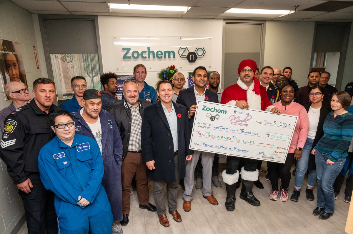 Thank you Zochem for donating $10,000 today to the Brampton <a href="/TigerSingh_Fdn/">Tiger Jeet Singh Fdn</a> Toy Drive. Let’s make sure every child in our City has a great Christmas.