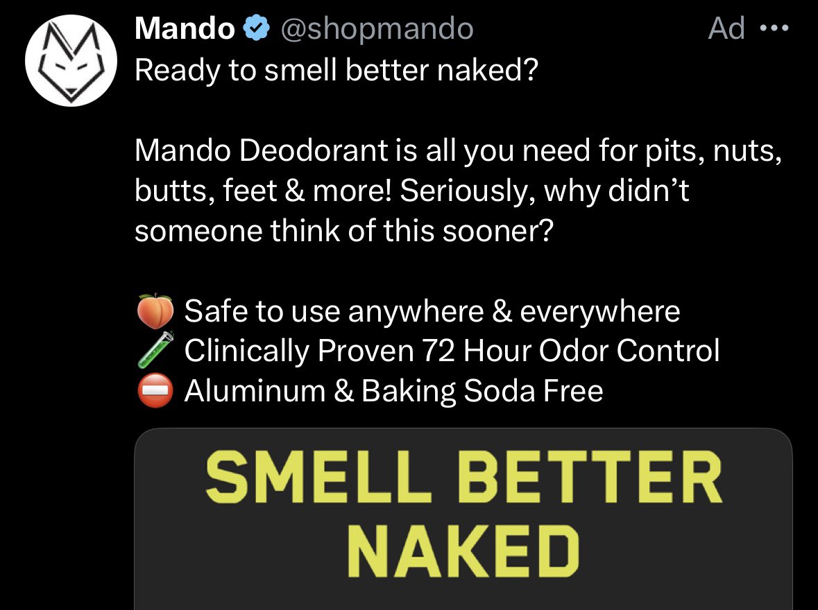 jamhanse's tweet photo. No, no, no, this ad is even worse than the manscaping ads what fresh hell is this https://t.co/GUHjXx3Uho