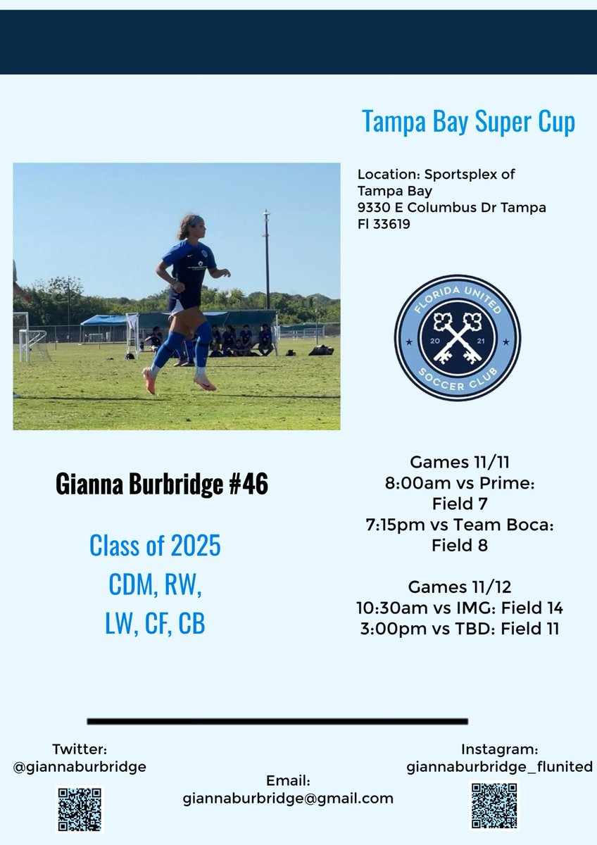 giannaburbridge's tweet photo. This weekends matches💪 
@GAcademyLeague @TheSoccerWire @PrepSoccer @NcsaSoccer @SSN_NCAASoccer @Sidelines_SN @TopDrawerSoccer @G2CollegeSoccer https://t.co/EoJ1CMsn1D
