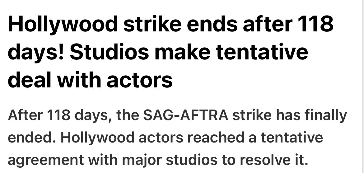 amp.theguardian.com/culture/2023/n…

Hollywood actors are set to end their nearly four-month strike.

We might see good orders coming up for PhantomVfx, Basilic fly, etc

The breakthrough means Hollywood can ramp up to full production for the first time since May

#VfxStudio #HollywoodStrike