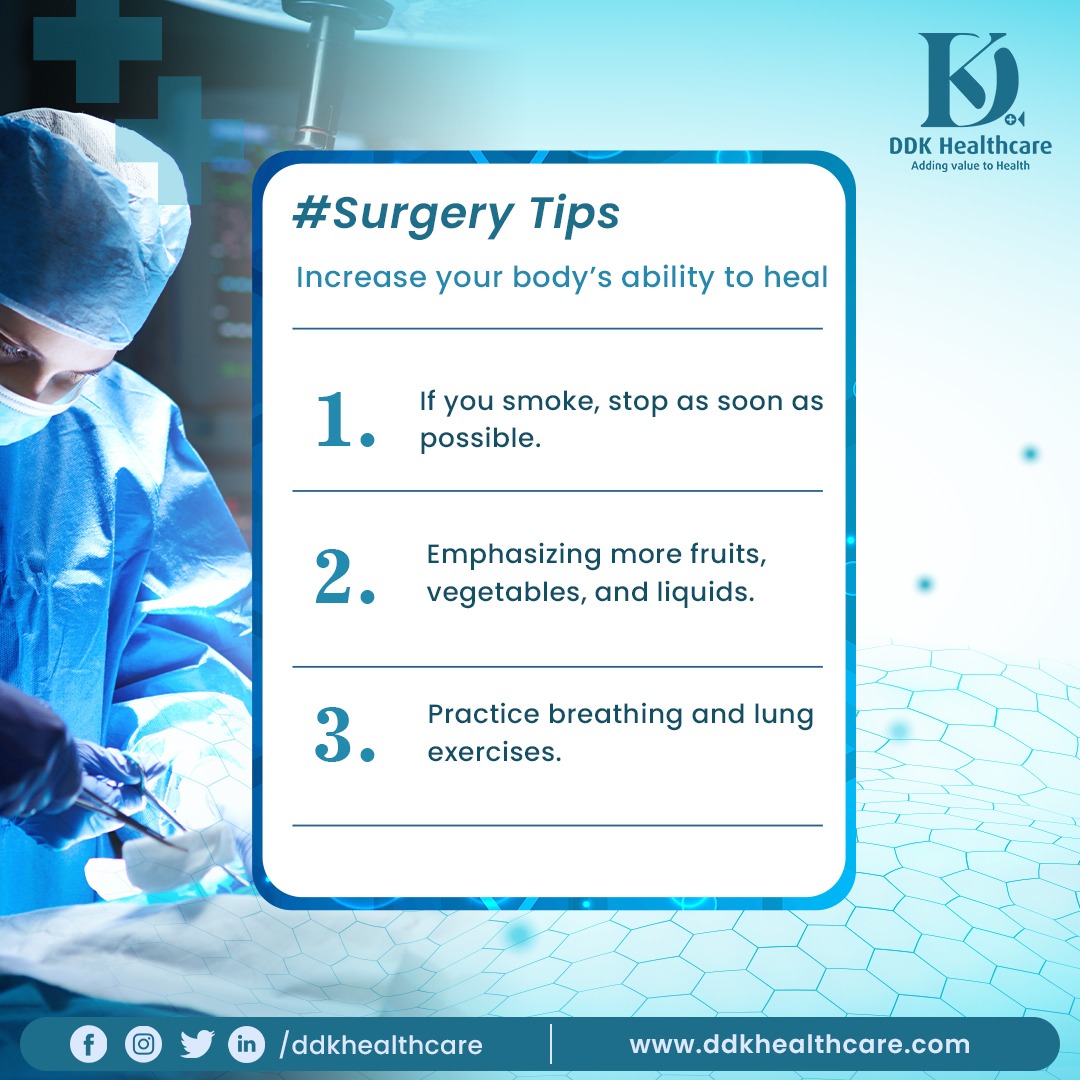 Being as active as you can, eating right, and getting good sleep is a way to keep all the risks away! 
#SurgicalTips #SurgeryPreparation #DDK #DDKHealthcare