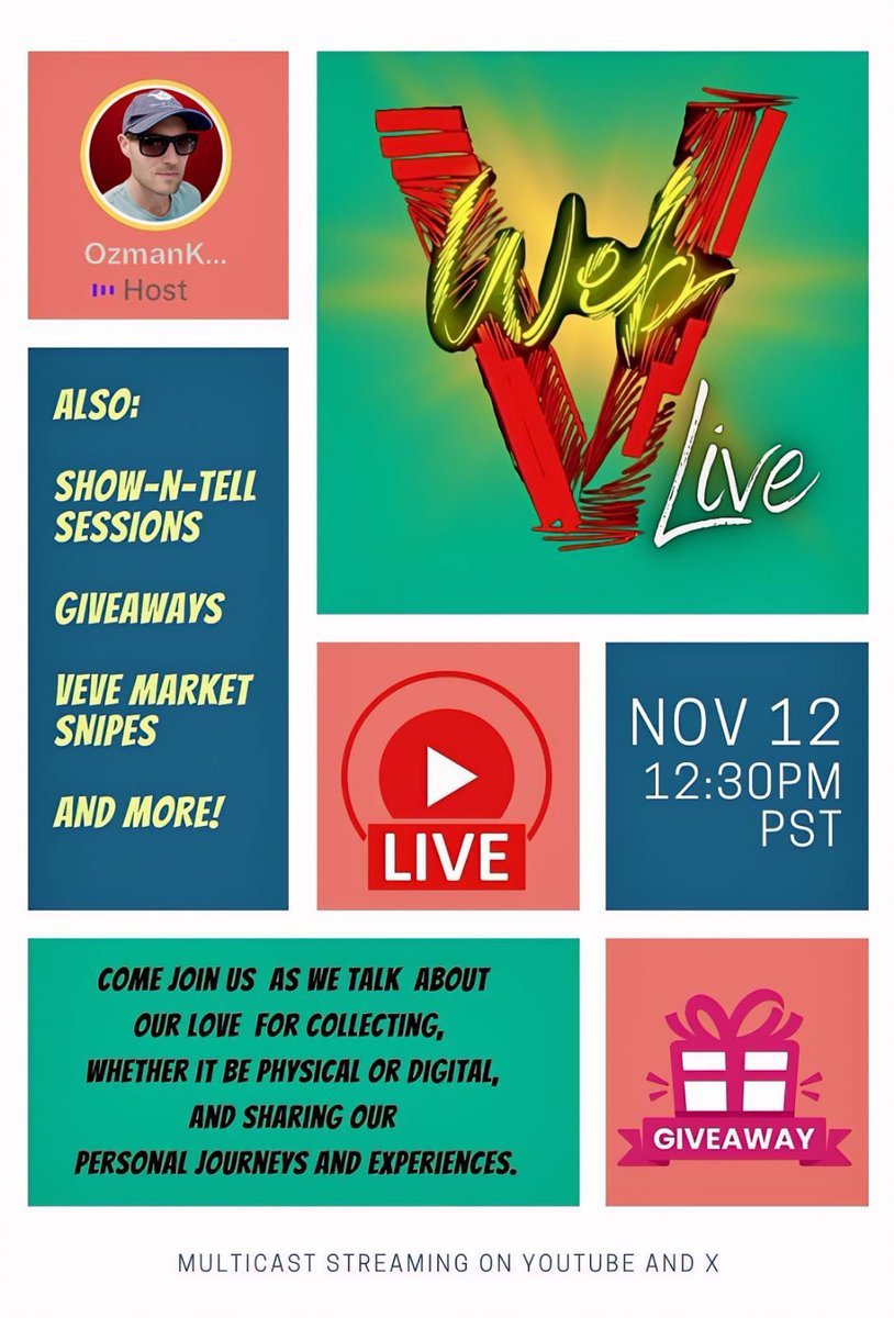 💥Web V LIVE 💥

Web V is going live this Sunday Nov 12th at 12:30pm PST. We’ll be simulcasting on YouTube and X.

Come join us in the chats or up on panel to share about your collecting journeys and passions. See you there! 

#webvcollective #collecting #comics #collectibles…