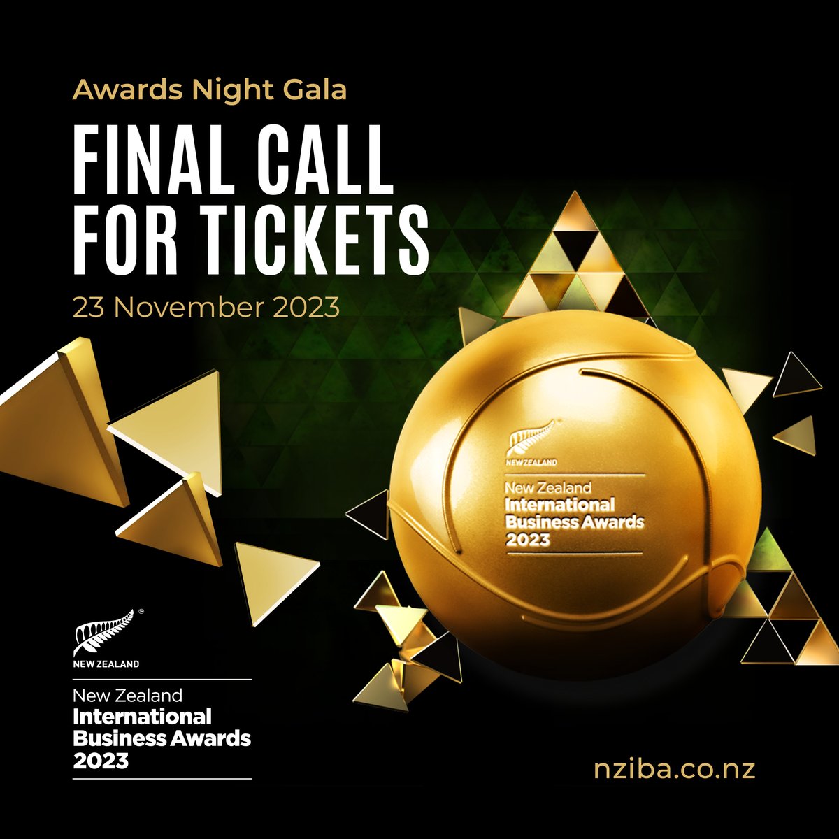 📢 Just 2 weeks to go for the 2023 #NZIBA Awards Night Gala, Thursday 23 November, Viaduct Events Centre, Auckland - this is the final call for tickets: bit.ly/3rezw4g Don't miss this opportunity to join NZ exporters to celebrate their successes in the past year!