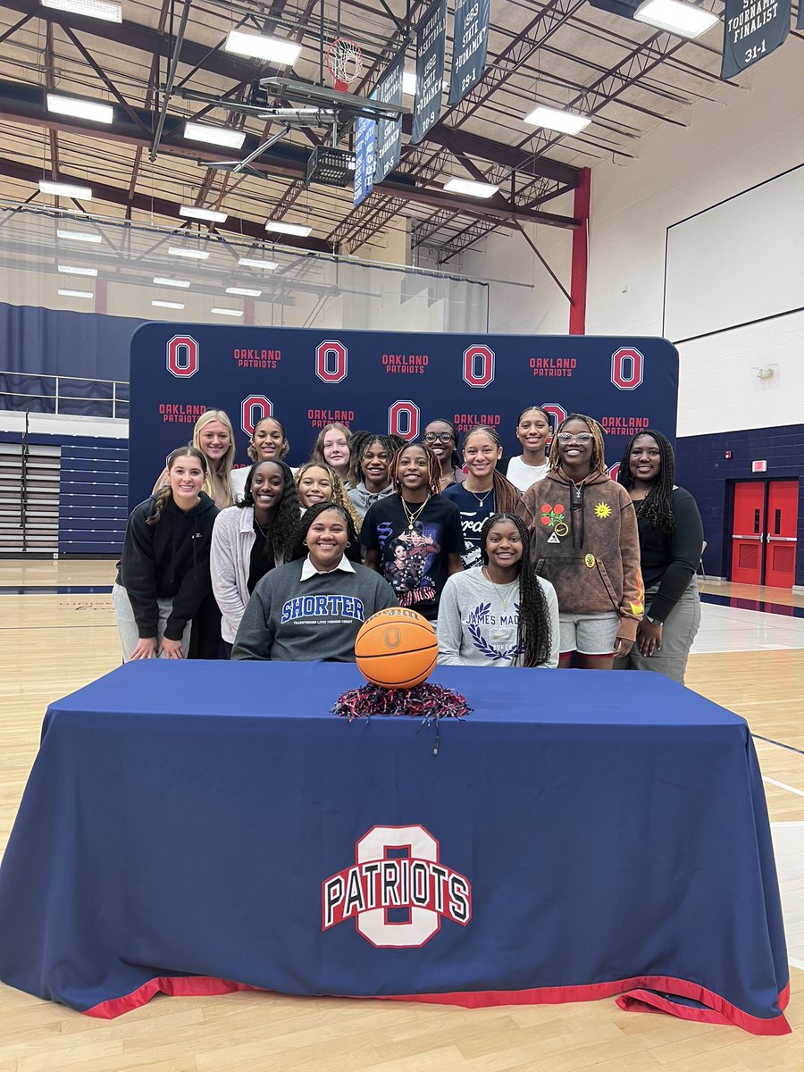 OHS_LadyPatsBB's tweet photo. Congrats!! @chloephillips_E &amp; @PooleAlonna on signing your NLI to continue your academic and athletic careers with @Shorter_WBB 🔵⚫️&amp; @JMUWBasketball🟣🟡 ! We are proud of you and excited for senior SZN!!! 🏀 https://t.co/qUUoLslXPJ