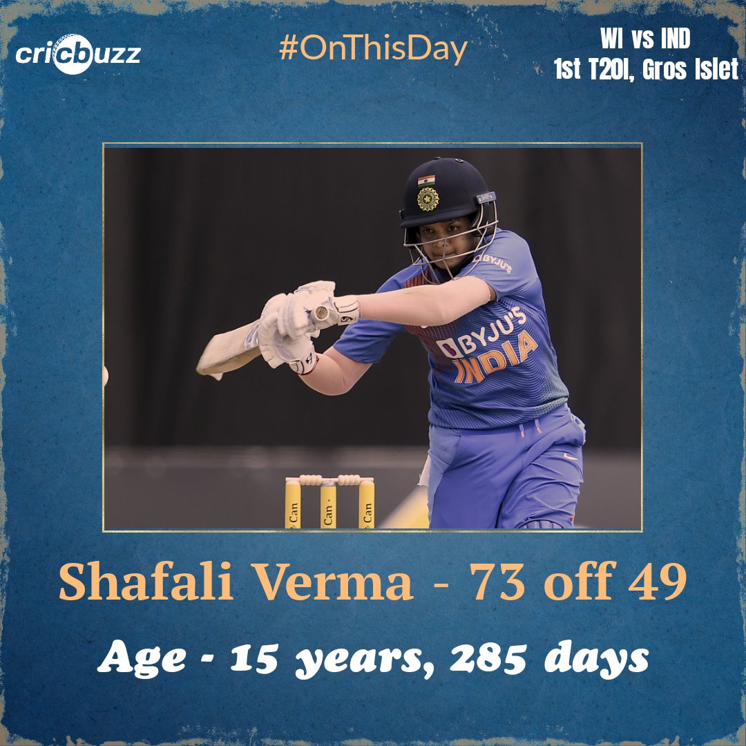 A fifteen year old Shafali Verma became the youngest Indian to score an international fifty. 😮

#OnThisDay #WIvIND