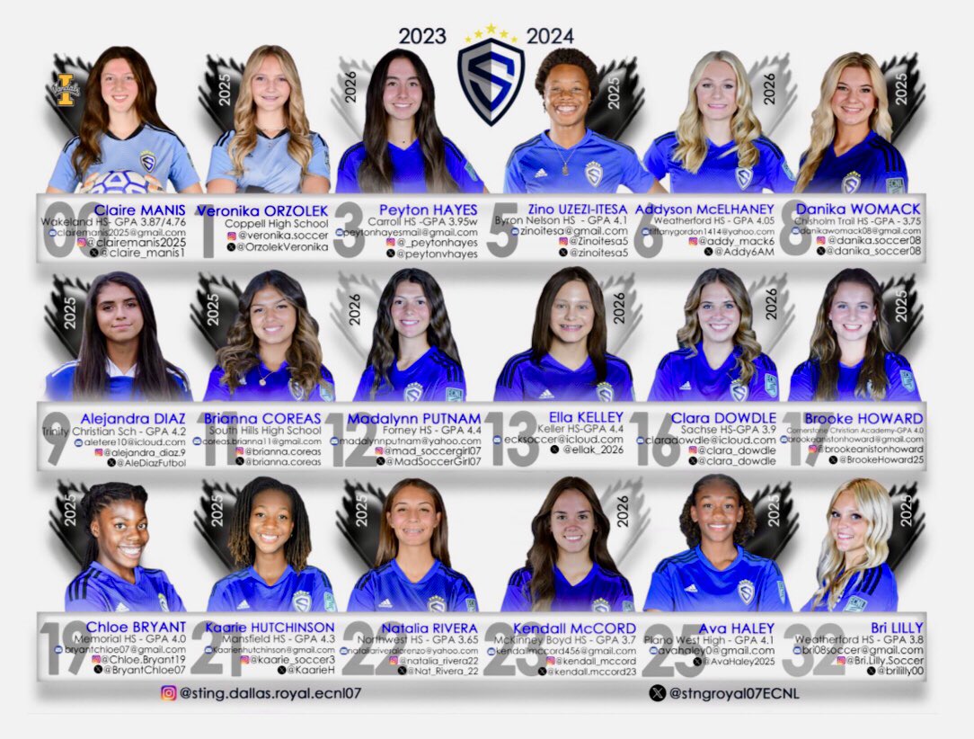 Roster drop for <a href="/ECNLgirls/">ECNL Girls</a> Phoenix! Let’s go Sting Royal! <a href="/Bplwilliams/">Ben Williams</a>  <a href="/StingSoccerClub/">Sting Soccer Club</a> <a href="/PrepSoccer/">Prep Soccer ⚽️</a> <a href="/TheSoccerWire/">SoccerWire</a> <a href="/ImCollegeSoccer/">College Soccer Truth ™</a> <a href="/ImYouthSoccer/">ECNL/GA/Recruiting/College Soccer</a> <a href="/EcnlTexas/">ECNL Girls Texas Conference</a> <a href="/TopDrawerSoccer/">TopDrawerSoccer</a> @SoccerMomInt