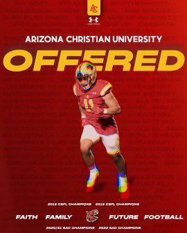So grateful to receive a offer to Arizona Christian University! <a href="/CoachM_Justin/">Marcellus Justin</a> @jeffbowenacu @coachbanelson <a href="/HaydenTrujillo_/">Hayden Trujillo</a> <a href="/KelleyBeMoore/">Kelley Moore</a> <a href="/firestormfb/">ACU Football 🔥</a> <a href="/CoachThiele/">Tim Thiele</a> <a href="/KamrynBennett/">Kam Bennett</a> <a href="/KleeSkegee/">SkegeeKlee</a>