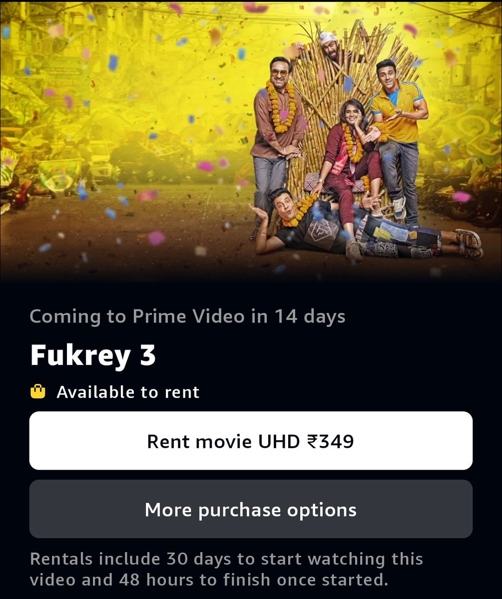 #Fukrey3 is now available for rent on @PrimeVideoIN

@PulkitSamrat @VarunSharma @ManjotSingh @pankajtripathi @RichaChadha @excelentertainment #MrighdeepSinghLamba  @farhanakhtarlive #VipulVig #AmalenduChaudhary #KassimJagmagia #VishalRamchandani @zeemusiccompany