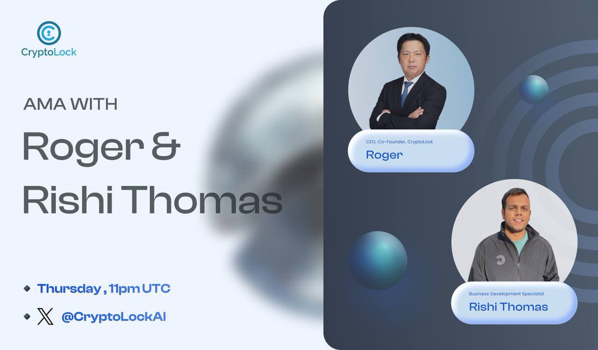 CryptoLockAI's tweet photo. Only 1 hour until our AMA session with Roger from #CryptoLock and Rishi Thomas from @ethsign!
Join us as we discuss the future of Web3 security and e-signatures.
Don't miss out on this opportunity to learn from two of the industry's leading experts!
ποΈ Date: November 9th
β±οΈ Time: 11:00 UTC
π’ Don't forget to set your reminders!
β¬οΈβ¬οΈ
https://t.co/jgMZitGO2l