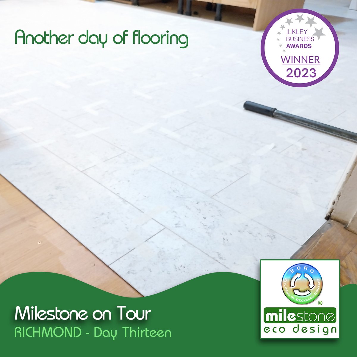 EcoKitchens's tweet photo. It's been another day of flooring in Richmond. 
#milestoneecokitchens #kitchensofrecycledcontent #kitchendesign #ecofriendlyproducts #sustainableliving #ourplanetsaysthankyou #ilkleybusiness #ecobusinessoftheyear2023 #flyingtheflagforilkley https://t.co/IWVhYYUdoJ