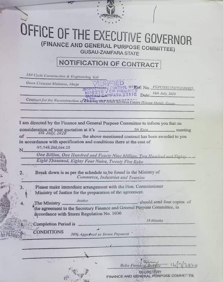 AlmustaphaHash2's tweet photo. The immediate past administration of Former Governor and current State Minister for Defence, Bello Matawalle, misappropriated 1,011,801,545.79 billion Naira intended to construct a catering and hotel services centre (Gusau Motel) in the State capital. https://t.co/yZu5t5vdGq