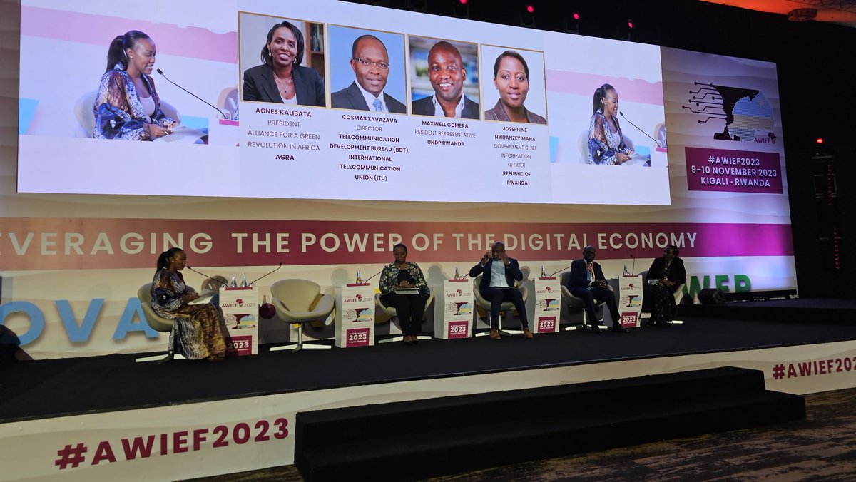 ireneochem's tweet photo. Happening Now! #AWIEF2023, #Kigali Our High-Level Opening Panel - Accelerating Africa's Digital Transformation: Achieving the #SDGs with @Agnes_Kalibata @awieforum https://t.co/oALaWBBhu0