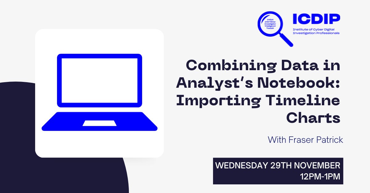 ICDIPHQ's tweet photo. 💡Join us for a masterclass on creating Timeline charts from structured data in i2 Analyst’s Notebook quickly and accurately, and the benefits of combining and layering datasets. 

🗓️Mark your calendars for the 29th November and sign up here: https://t.co/5hyrGa48cO https://t.co/T2zAp3jGO5