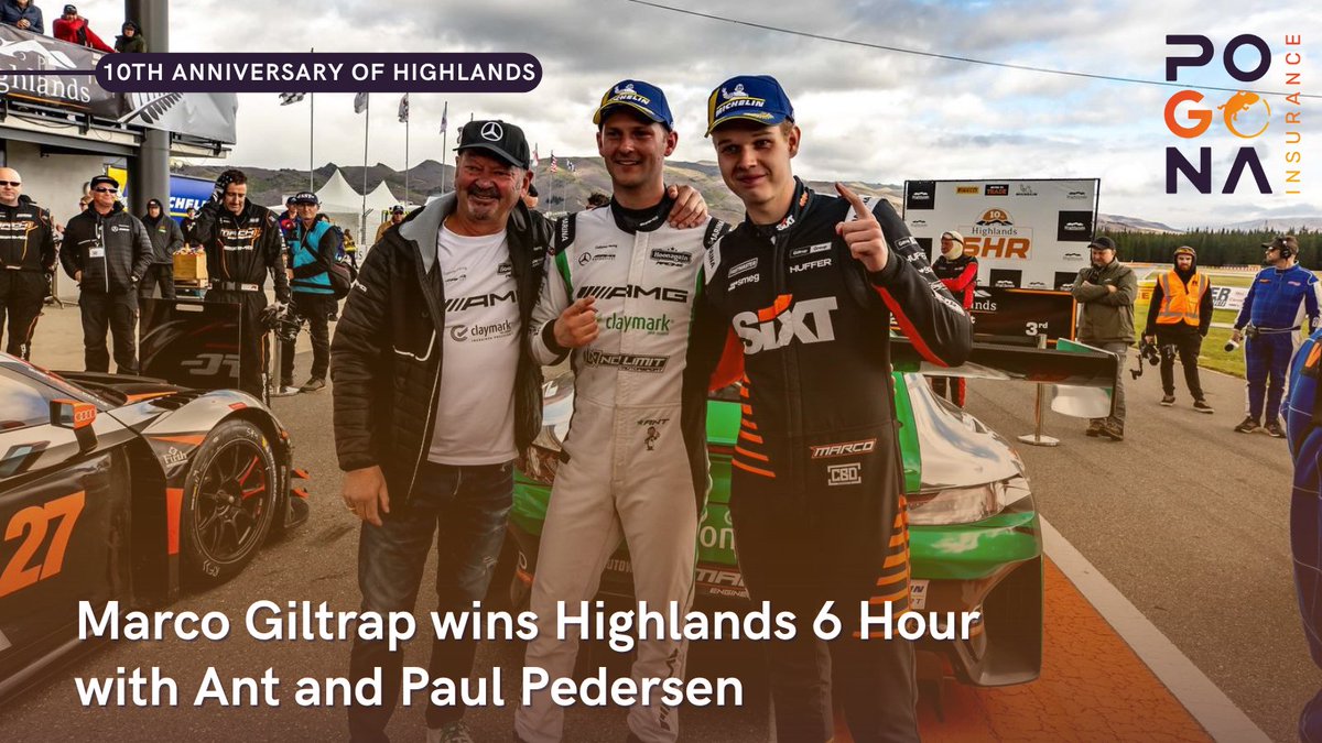 Marco Giltrap took victory in the Highlands 6 Hour, the New Zealand enduro to celebrate the tenth anniversary of Highlands Motorsport Park. The quick Kiwi shared the Mercedes-AMG GT3 of Mach 1 Engineering with father-and-son Paul and Ant Pedersen. #Highlands6Hour