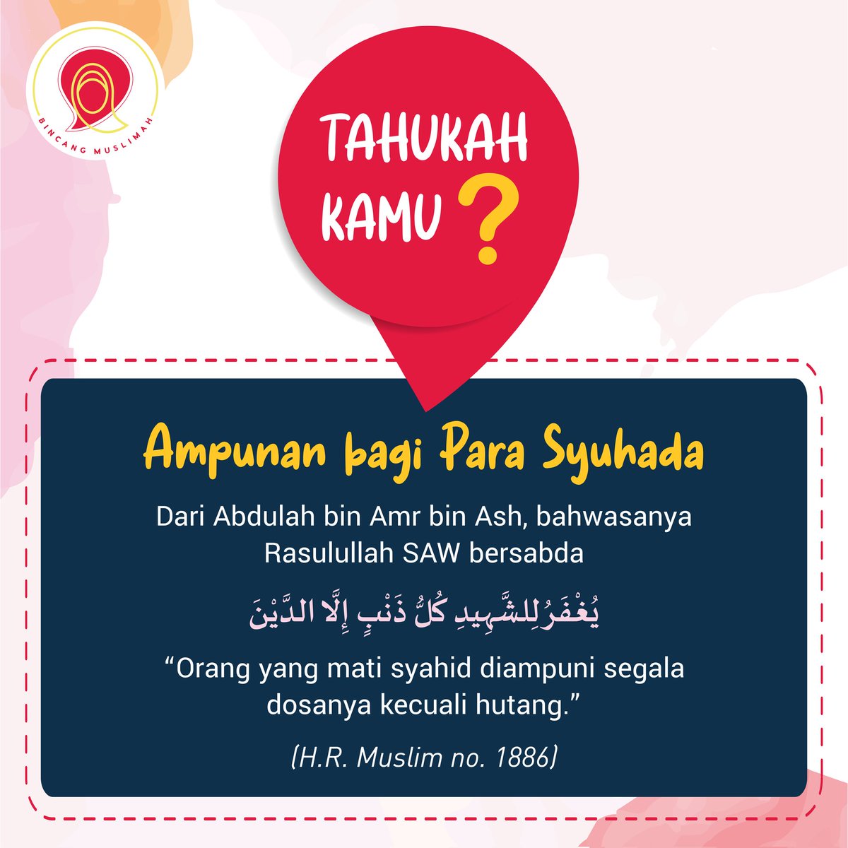 Binc4ngMuslimah's tweet photo. Sampai detik ini, jumlah korban jiwa warga Palestina melebihi 10.000 orang. Mereka gugur sebagai syuhada. 

Salah satu kemuliaan mati syahid adalah diampuni segala dosa-dosanya, seperti yang tercuplik dalam kitab Shahih Muslim no. 1886. 

#matisyahid #syahid #savepalestine https://t.co/gpB9uVjUY8