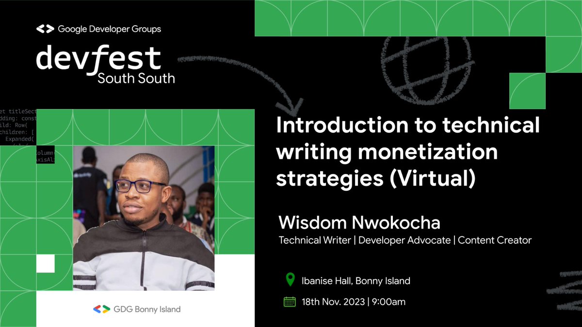 gdgbonny's tweet photo. Meet @Joklinztech our Speaker for #DevFestSouthSouth2023_BonnyIsland
#DevFest
#DevFestSSA
#DevFestsouthsouth23
#GDGBonnyIsland
#DevFestBonny
#WTMDevFest
#WTMDevFestBreakfast
#WTMBonny https://t.co/I3j90oVDqO