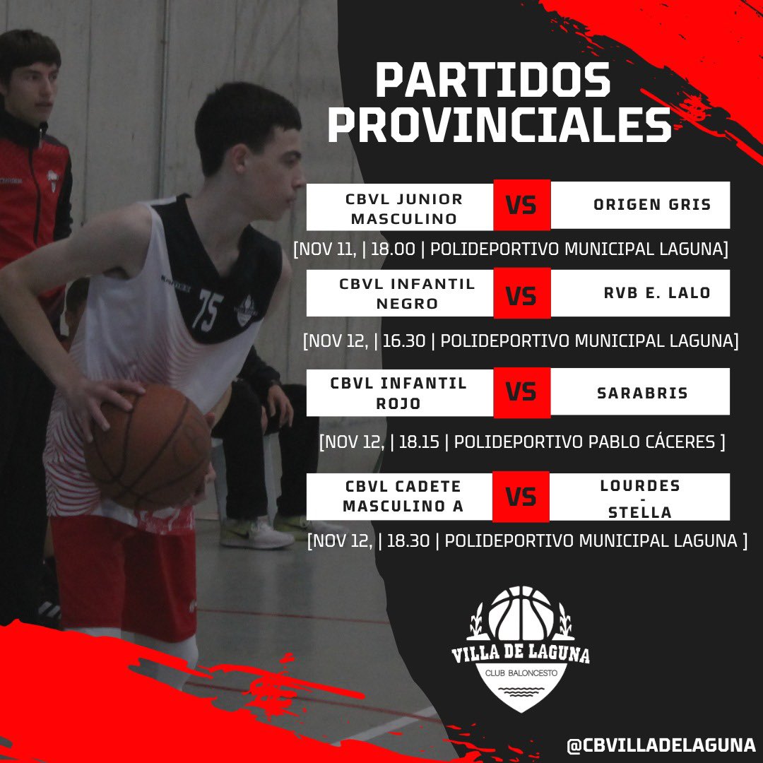 CBVillaDeLaguna's tweet photo. 🗓️ Nueva Jornada 🗓️

Mucha suerte a todos los equipos 💪🏻💪🏻🏀🏀

❤️🖤❤️ https://t.co/KrsbHN2lnm