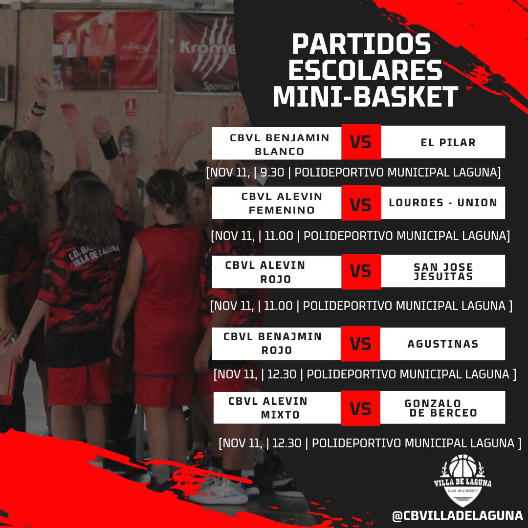 CBVillaDeLaguna's tweet photo. 🗓️ Nueva Jornada 🗓️

Mucha suerte a todos los equipos 💪🏻💪🏻🏀🏀

❤️🖤❤️ https://t.co/KrsbHN2lnm