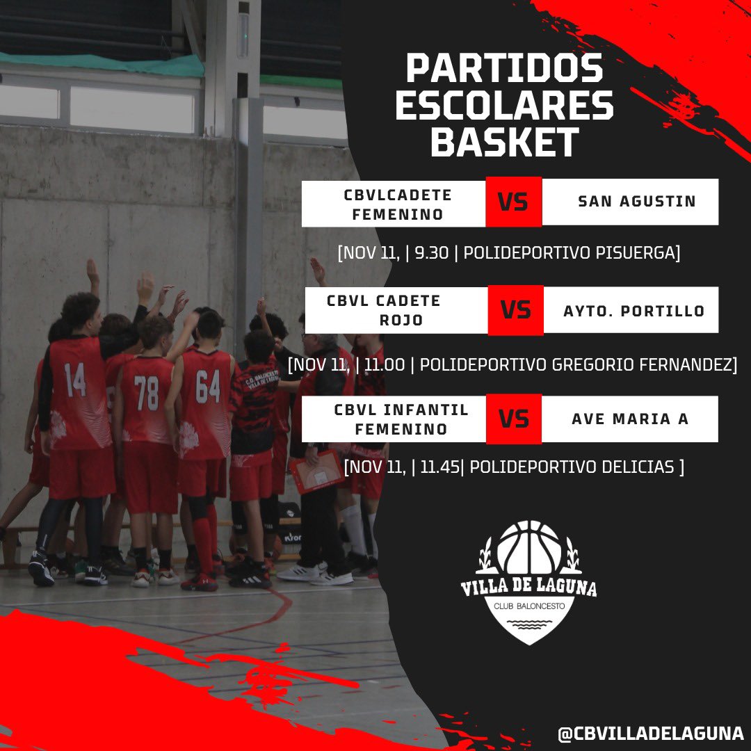 CBVillaDeLaguna's tweet photo. 🗓️ Nueva Jornada 🗓️

Mucha suerte a todos los equipos 💪🏻💪🏻🏀🏀

❤️🖤❤️ https://t.co/KrsbHN2lnm