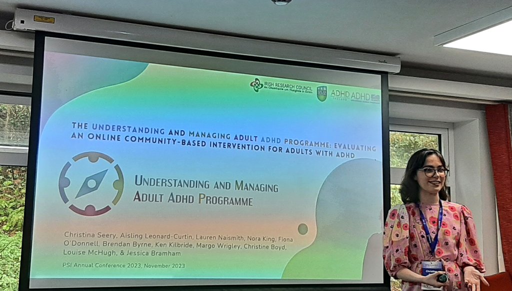 suzie_guerin's tweet photo. Great start to the day at #PSIConf23 with @UCDPsychology #fabpostgrad @_christinaseery presenting her work with #JessicaBramham and colleagues on #adultADHD #UMAAP @adhdireland @NCP_AdultADHD https://t.co/kmFx0OhpuN
