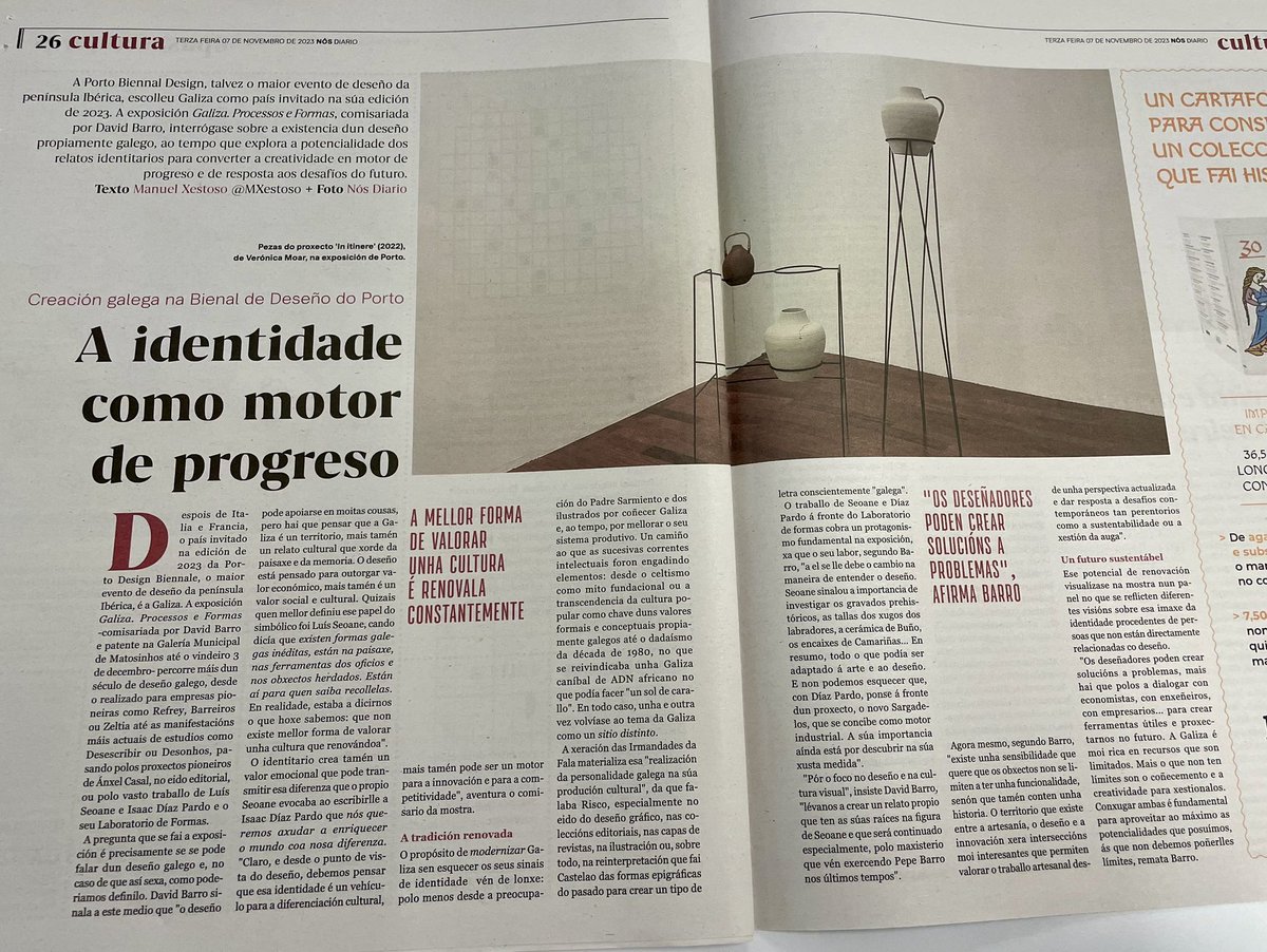Galiza. Processos e Formas na Porto Design Biennale na Galeria Municipal de Matosinhos. Grazas <a href="/MXestoso/">Manuel Xestoso</a> <a href="/NosDiario/">Nós Diario</a> 
Un proxecto producido pola Câmara Municipal do Porto e a Câmara Municipal de Matosinhos coa colaboración de <a href="/InnovaDeseno/">InnovaConDeseño</a> @Fun_Artesania, <a href="/didac_gal/">Fundación DIDAC</a> e a ESAD-idea.