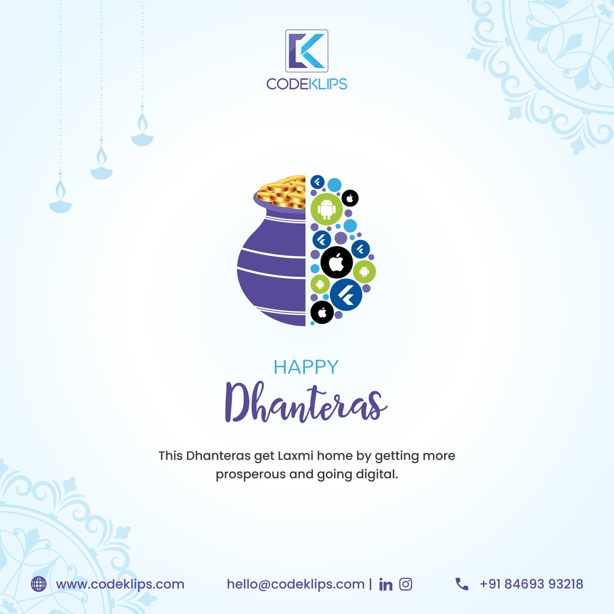 CodeKlips's tweet image. Happy Dhanteras professional network

Dhanteras is not just about material wealth;

It&apos;s about the richness of experiences, relationships, and achievements. May your professional life be adorned with success and fulfillment. 

#CareerRiches #DhanterasGreetings #fluttercommunity