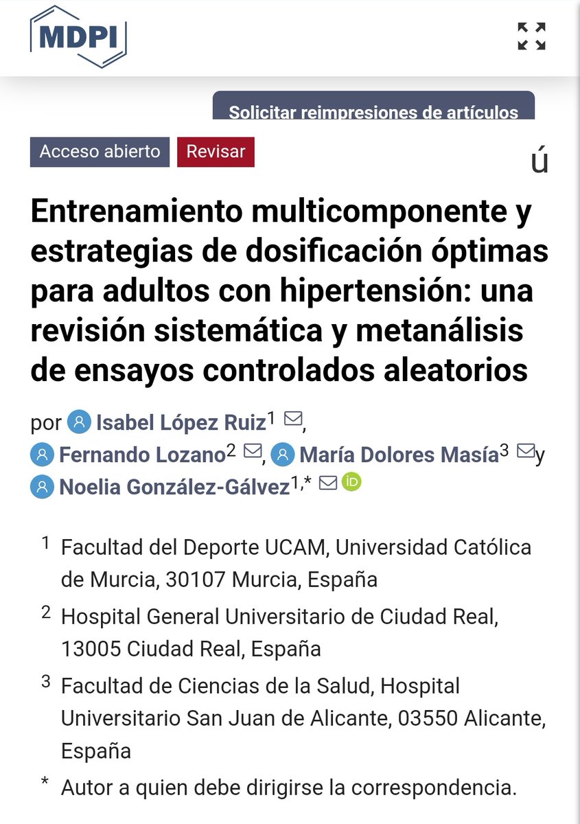 Isa_fitwoman's tweet photo. Entrenamiento multicomponente y estrategias de dosificación óptimas para adultos con hipertensión: Una revisión sistemática y meta análisis de ensayos controlados aleatorios #Investigación
@drlozano68 @mariado_masia @ngonzalezgalvez @UCAM @UCAM_Investiga  https://t.co/J6Od6IZvnO https://t.co/R5IX4mH3L6