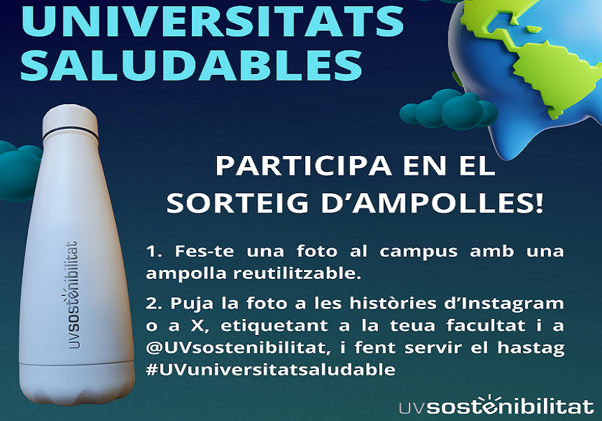 Sostenible_UV's tweet photo. Curs de  sostenibilitat en contractes menors, Dia de la Xarxa Valenciana d'Univeristats Saludables, Sorteig, d'ampolles, Cursa sense resistències! Mercats de la UV, informa't en UV Sostenibilitat https://t.co/WRNGantYwQ https://t.co/dcbFzNLHN4