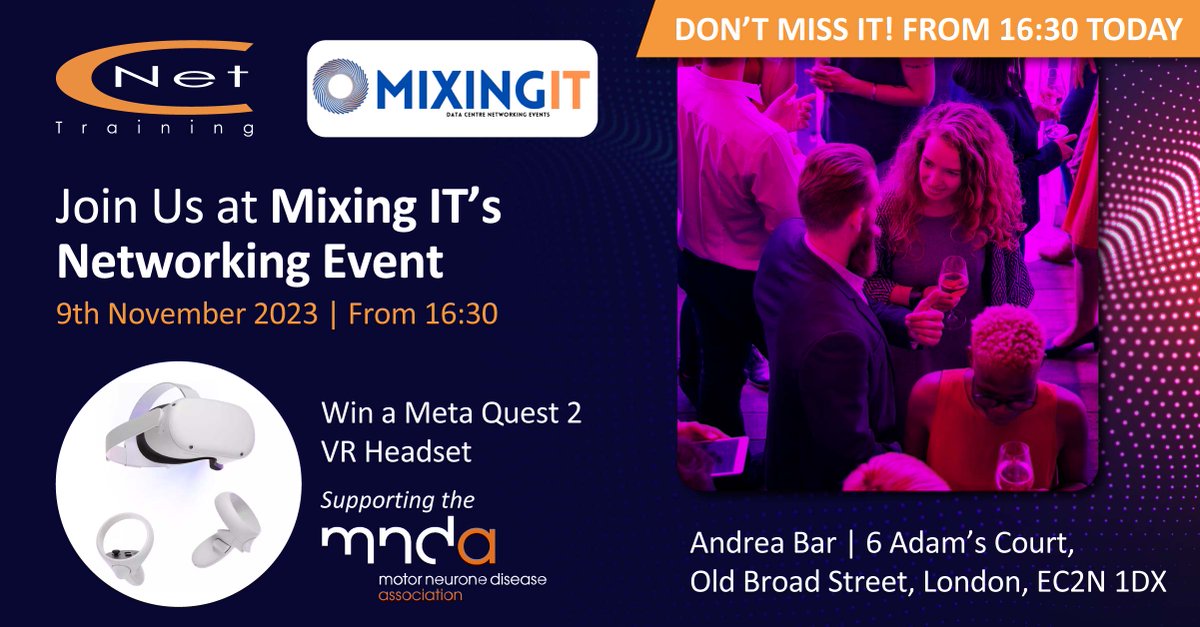 CNettraining's tweet photo. Join CNet today at Mixing IT's networking event and you could win a VR headset just in time for Christmas!
When?
Today from 4.30pm!
Where?
Andrea Bar
6 Adam’s Court
Old Broad Street
London
EC2N 1DX
We hope to see you there and good luck for the raffle!
#cnettraining #mixingIT https://t.co/WrYuRztJMz