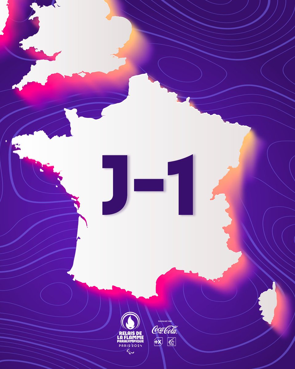 Paris 2024 (@paris2024) on Twitter photo J-1 👀
Tic-tac ⏱
Le parcours du Relais de la Flamme Paralympique sera dévoilé demain ! J-1 👀
Tic-tac ⏱
Le parcours du Relais de la Flamme Paralympique sera dévoilé demain !