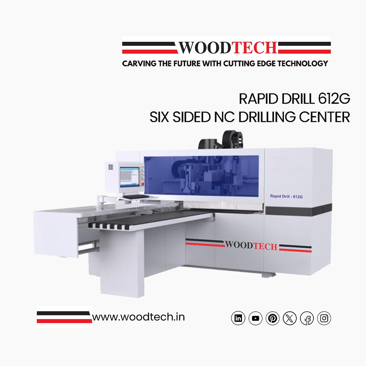 WoodtechC's tweet photo. Introducing the #RAPIDDRILL – 612G: Your All-in-One Solution for #Precise & #EfficientWoodworking! This six-sided NC drilling center is packed with features. For more details, contact us - Email: info@woodtech.in, Phone: +91 080 28364584/85, or Mobile: +91 94806 86725. #Woodtech https://t.co/9ks6XSoJt5