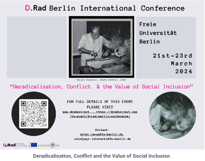 DRadProject's tweet photo. 📌#DRad Conference: Deradicalisation, Conflict &amp; the Value of Social Inclusion

‼️ Call of papers, submission &amp; related info here: https://t.co/lpnvGrFaZD

🌐Conference website: https://t.co/rExaMcui5o  @AUParis @AUP_CCDS @MihaiVarga6 @ozgeozdu @maggie_laidlaw @RolandFazekas3 https://t.co/P9ePpjUbEe