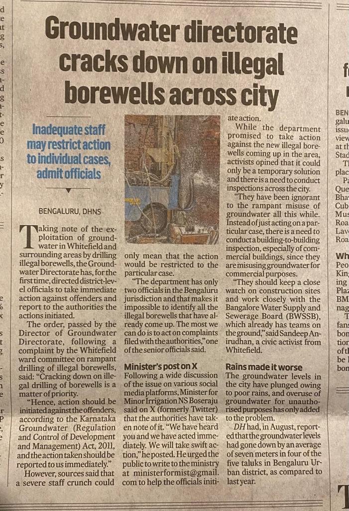 Excellent work done by the <a href="/WhitefieldWards/">Whitefield Citizens Ward Committees</a> citizens on the illegal digging of borewells. 

#Groundwater is a public resource, which private water mafia tap into for profit. It is illegal to sell ground water. And borewells can only be dug with explicit permission of KGWA. 

We